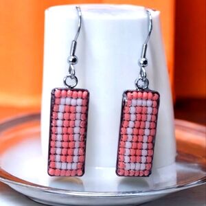 #182 HAND CRAFTED Earrings handcrafted handmade white orange beaded